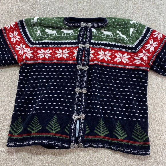 Croft & Barrow Cardigan Women Large Norwegian Fair Isle Snowflake Deer Tree Knit - Picture 7 of 10